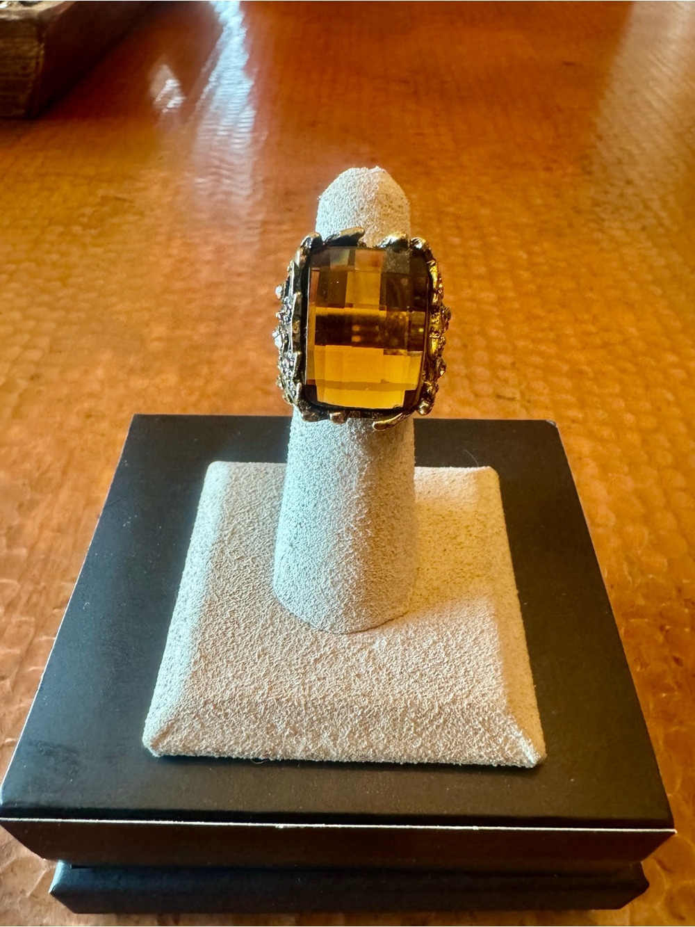 Gold-Tone Amber Statement Cocktail Ring